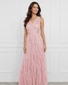 FRANK LYMAN 259722 V-NECK RUFFLE SKIRT DRESS ROSE PETAL 