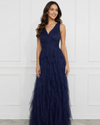 FRANK LYMAN 259722 V-NECK RUFFLE SKIRT DRESS NAVY