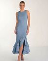 FRANK LYMAN 268240 SPARKLE MAXI WITH RUFFLE DUSTY BLUE