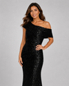 FRANK LYMAN 268270 OFF SHOULDER SEQUIN DRESS BLACK