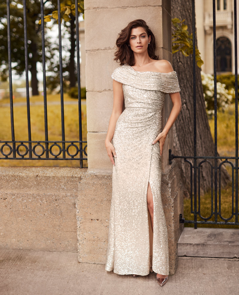 FRANK LYMAN OFF SHOULDER SEQUIN DRESS