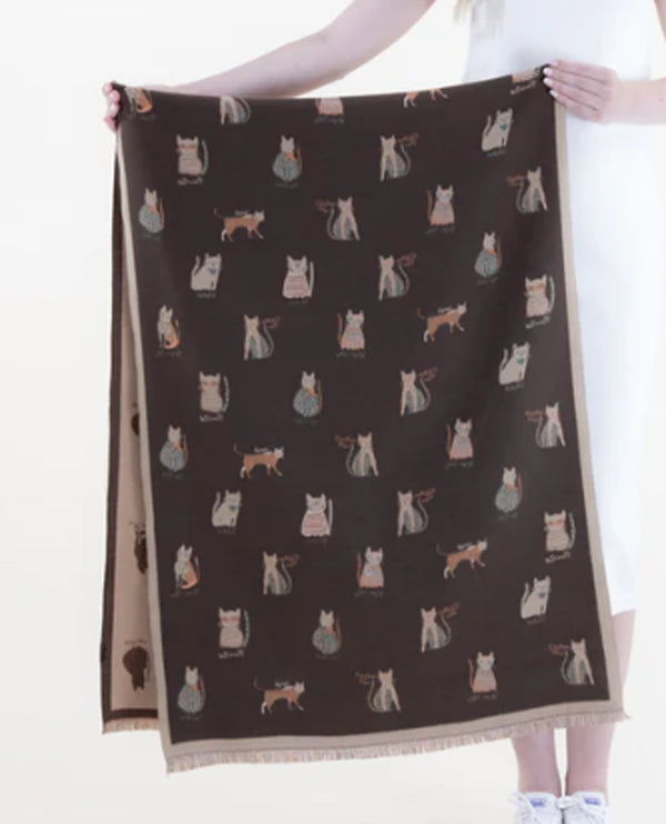 FS40354 CLASSY CAT SCARF WITH SOLID BORDER BROWN