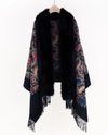 FS40411 EMBROIDERED BAROQUE FAUX FUR SCARF BLACK