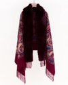 FS40411 EMBROIDERED BAROQUE FAUX FUR SCARF BURGUNDY