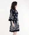 FT85059 BOHO FLORAL EMBROIDERED DROP WAIST MINI DRESS BLACK