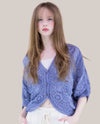 FT85744 CROCHET BAT WING TIE DYE CARDIGAN DENIM