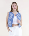 FT85915 CHAMBRAY PAISLEY ROUND NECK OPEN VEST DENIM