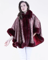 FUR TRIM SUEDE CAPE OS BURGUNDY