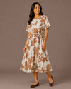 FY-3703 SHORT SLEEVE DRESS WITH TIE BELT beige
