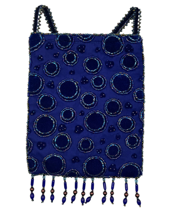 Floral Velvet Beaded Shoulder Bag-VIOLET BLUE