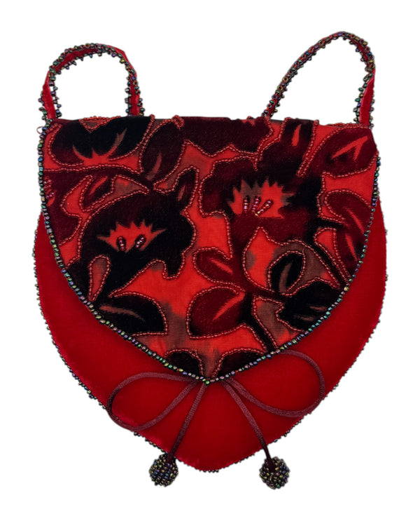 Floral Velvet Beaded Shoulder Bag-RED FH-0109