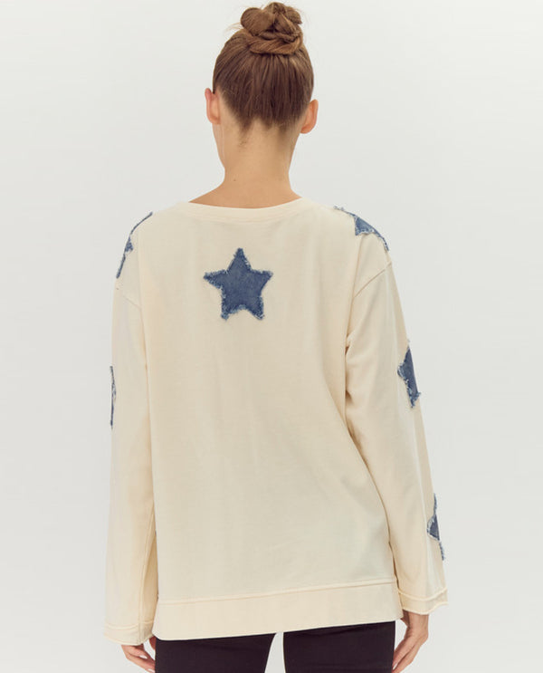 JODIFL G12447-1 DENIM STAR SWEATSHIRT NATURAL