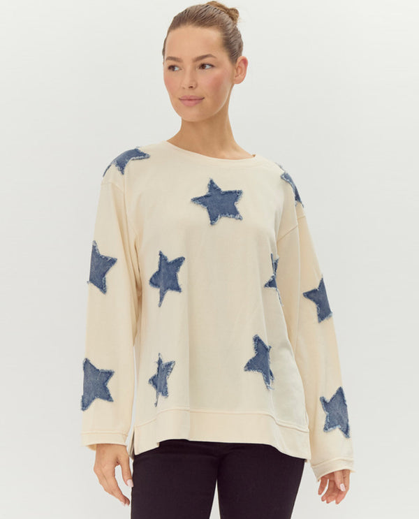 JODIFL G12447-1 DENIM STAR SWEATSHIRT NATURAL