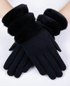 GL12344 WOOL FELTED GLOVE WITH SECTIONAL FUR CUFF BLACK