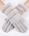GL12344 WOOL FELTED GLOVE WITH SECTIONAL FUR CUFF KHAKI
