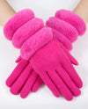 GL12344 WOOL FELTED GLOVE WITH SECTIONAL FUR CUFF FUSCIA 