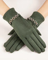 GL12350 RHINESTONE CHAIN FAUX SUEDE TECH GLOVE OLIVE