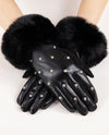 GL12351 FAUX FUR CUFF WITH RHINESTONE STUDS BLACK