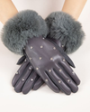 GL12351 FAUX FUR CUFF WITH RHINESTONE STUDS GRAY