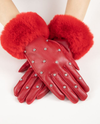 GL12351 FAUX FUR CUFF WITH RHINESTONE STUDS RED