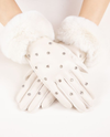 GL12351 FAUX FUR CUFF WITH RHINESTONE STUDS WHITE