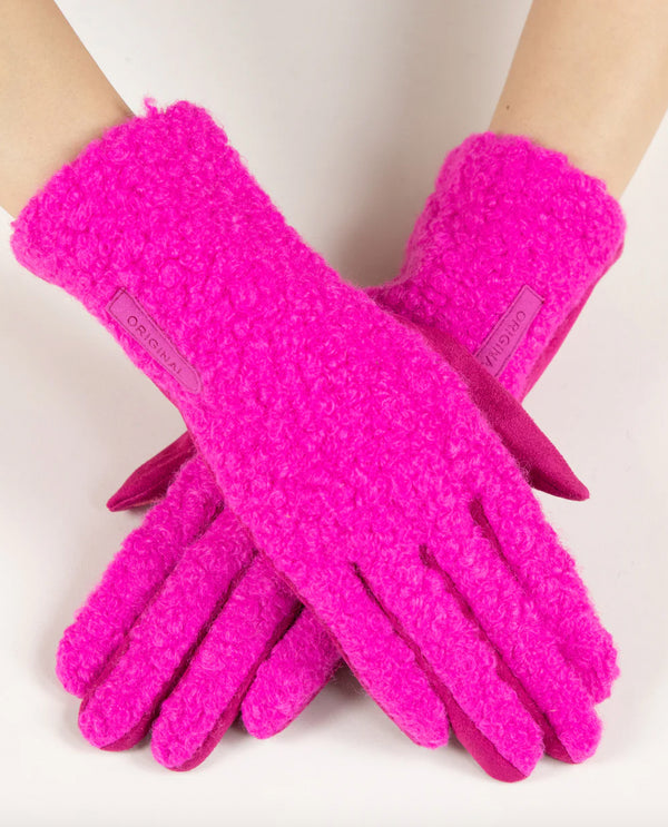 GL12354 BOUCLE & FAUX SUEDE TECH GLOVE FUCHSIA