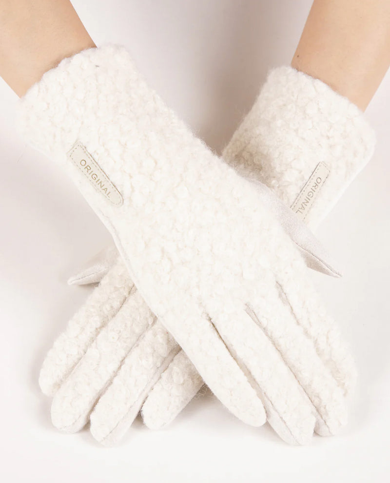 GL12354 BOUCLE & FAUX SUEDE TECH GLOVE WHITE