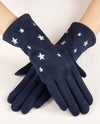 GL12362 FAUX SUEDE STAR EMBROIDERED TECH GLOVE NAVY