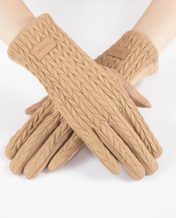 GL12368 STOCKING STITCH TEXTURE GLOVES BROWN