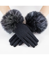 GL12369 STOCKING STITCH FAUX FUR CUFF GLOVES