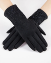 GL12371 LUXE RHINESTONE FAUX SUEDE GLOVE BLACK