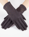 GL12371 LUXE RHINESTONE FAUX SUEDE GLOVE BROWN