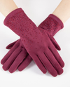 GL12371 LUXE RHINESTONE FAUX SUEDE GLOVE BURGANDY