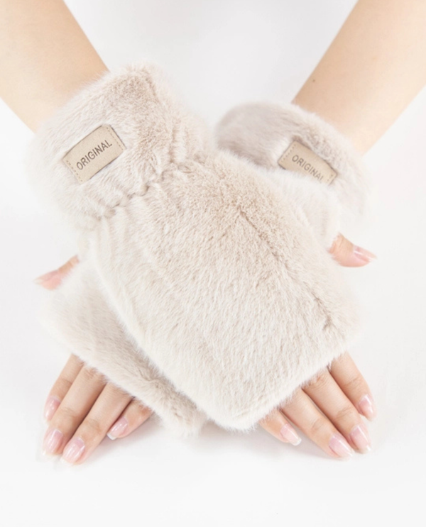 GL12375 FLEECE FINGERLESS GLOVES BEIGE