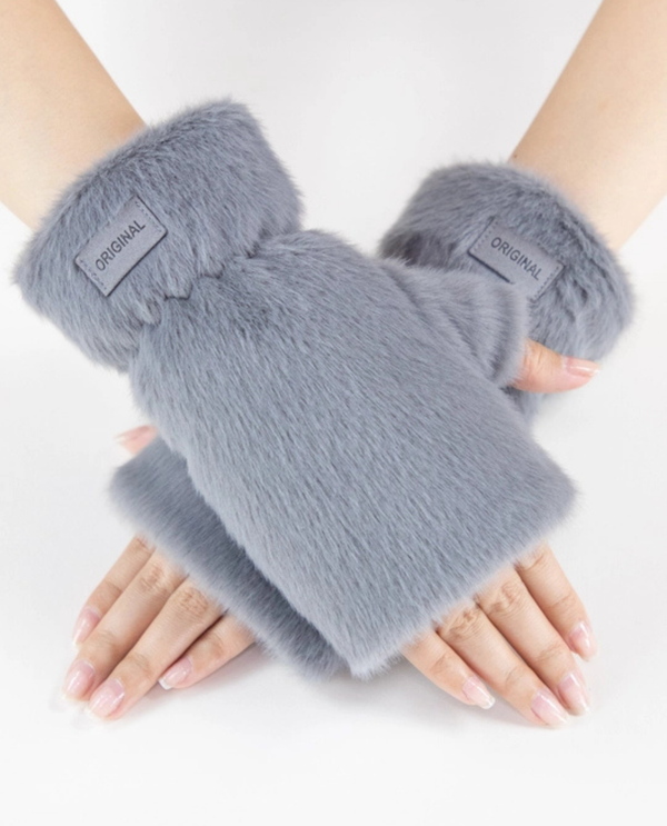 GL12375 FLEECE FINGERLESS GLOVES GREY