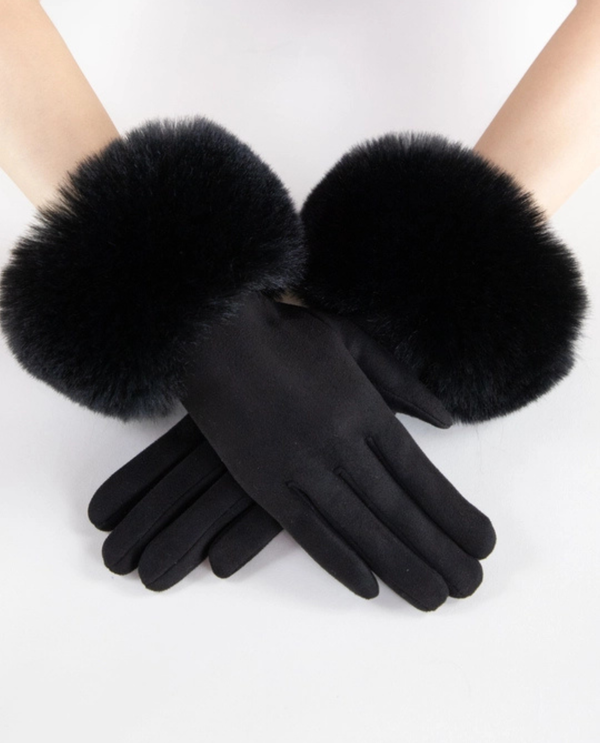 GL12377 LUXE FAUX SUEDE FUR CUFF GLOVE BLACK