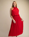 GLAM GD8938 PLEATED SLEEVELESS SOFT MIDI DRESS red