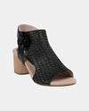 GOOD CHOICE ZAKKI FLOWER ROSETTE WOVEN BLOCK HEEL SHOE BLACK