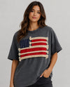 HAPTICS HCT7724A SHORT SLEEVE FRENCH TERRY KNIT TOP W/ EMBROIDERY CHARCOAL