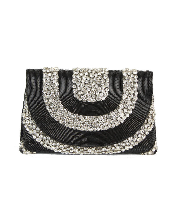 HBG104449 EMBELLISHED FOLD OVER CLUTCH BLACK/CLEAR