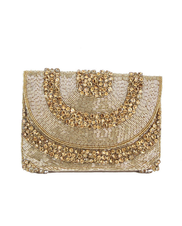 HBG104449 EMBELLISHED FOLD OVER CLUTCH GOLD