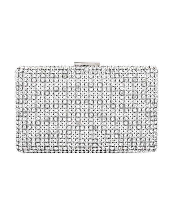 HBG104712 RHINESTONE BOX CLUTCH SILVER