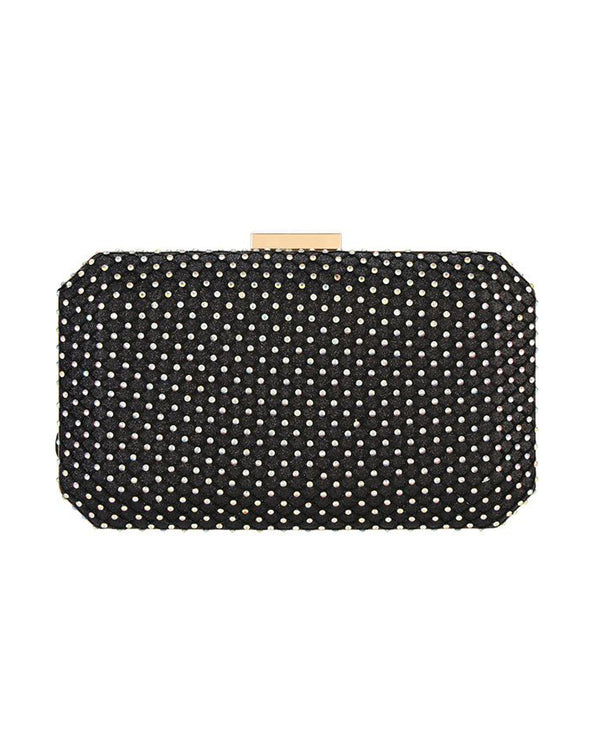 HBG104755 MESH STONE BOX CLUTCH BLACK