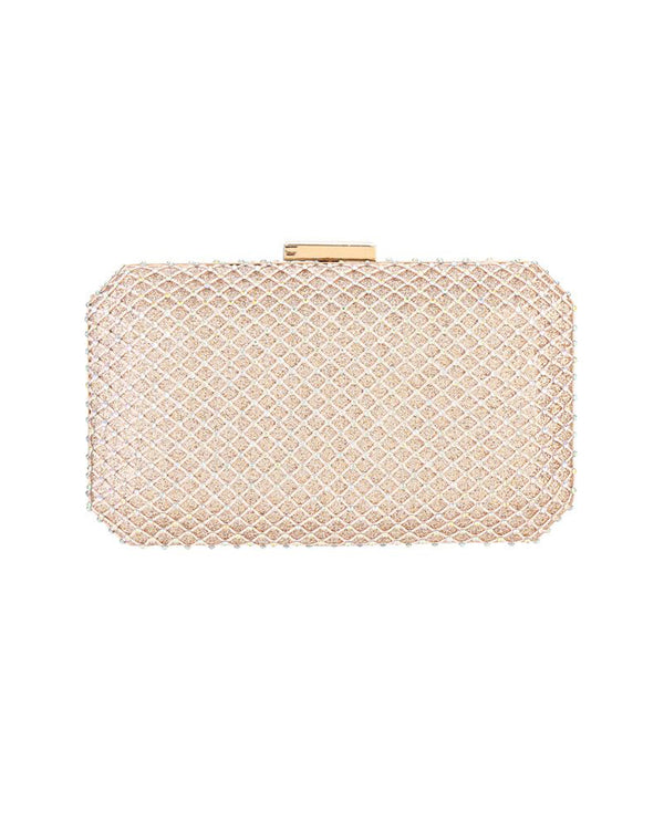 HBG104755 MESH STONE BOX CLUTCH CHAMPAGNE