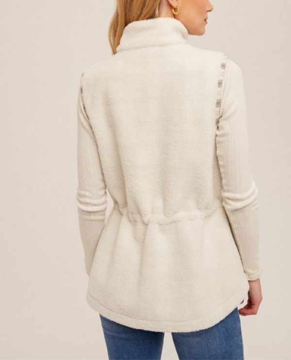 HEM & THREAD ANN-37406 SHERPA ZIP VEST CREAM BACK
