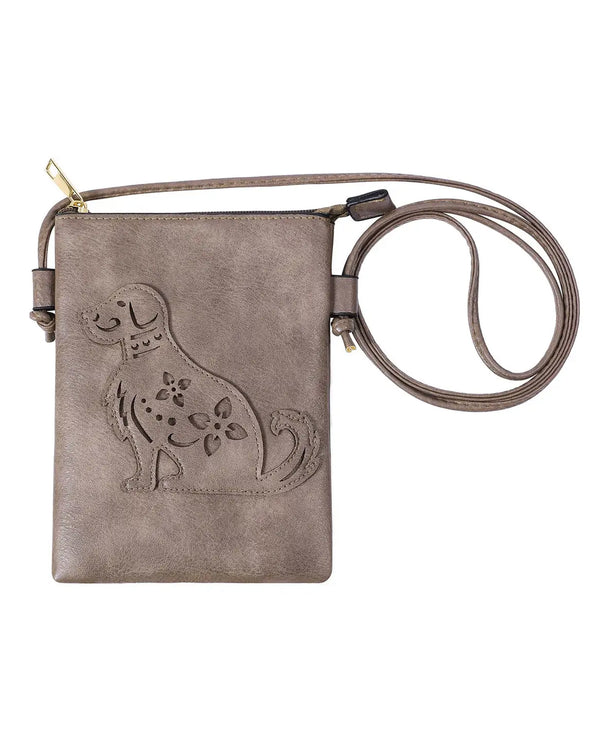 LASER CUT DOG CROSS BODY BAG HG322-3 MOCHA