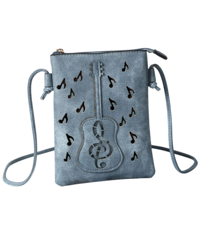 HG448 GUITAR LASER CUT CROSSBODY CELLPHONE BAG DENIM