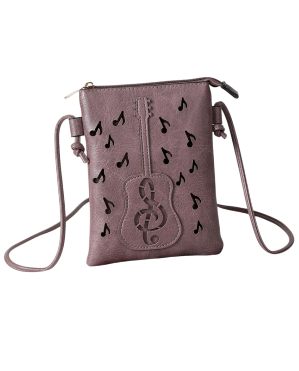HG448 GUITAR LASER CUT CROSSBODY CELLPHONE BAG PURPLE