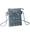 HG453 SNOWFLAKE LASER CUT CROSSBODY CELLPHONE BAG DENIM