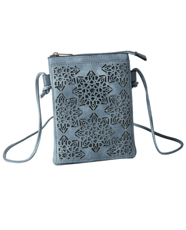 HG453 SNOWFLAKE LASER CUT CROSSBODY CELLPHONE BAG DENIM